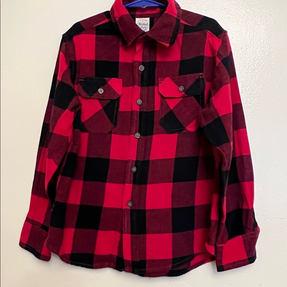 FADED GLORY Boys Red & Black plaid flannel long sleeve shirt